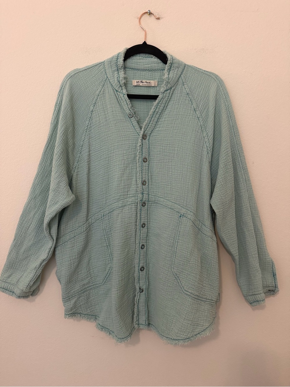 We The Free Seafoam Green Summer Daydream Button Up Shirt Size M Cotton Gauze